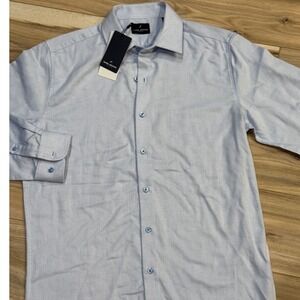 Daniel Hechter Paris Mens Dobby Dress Shirt Blue Woven Premium Texture‎ Medium